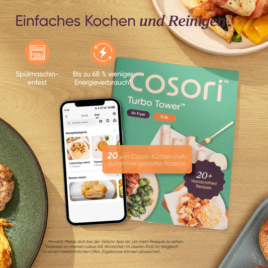 COSORI Airfryer, Heißluftfritteuse 2 Kammern, 10,8 L Heissluftfritteuse, Innovative Mehrfach-Luftgeschwindigkeit, Spart 41 Prozent Platz, Inklusive Rezeptbuch und Edelstahl-Rost, Silbergrau